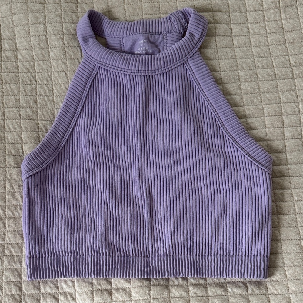 Aerie Lilac Ribbed Halter Crop Top